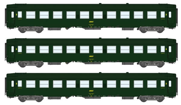 REE Modeles VB-172 - 3pc 2nd Class Passenger Coach Set UIC B9C9